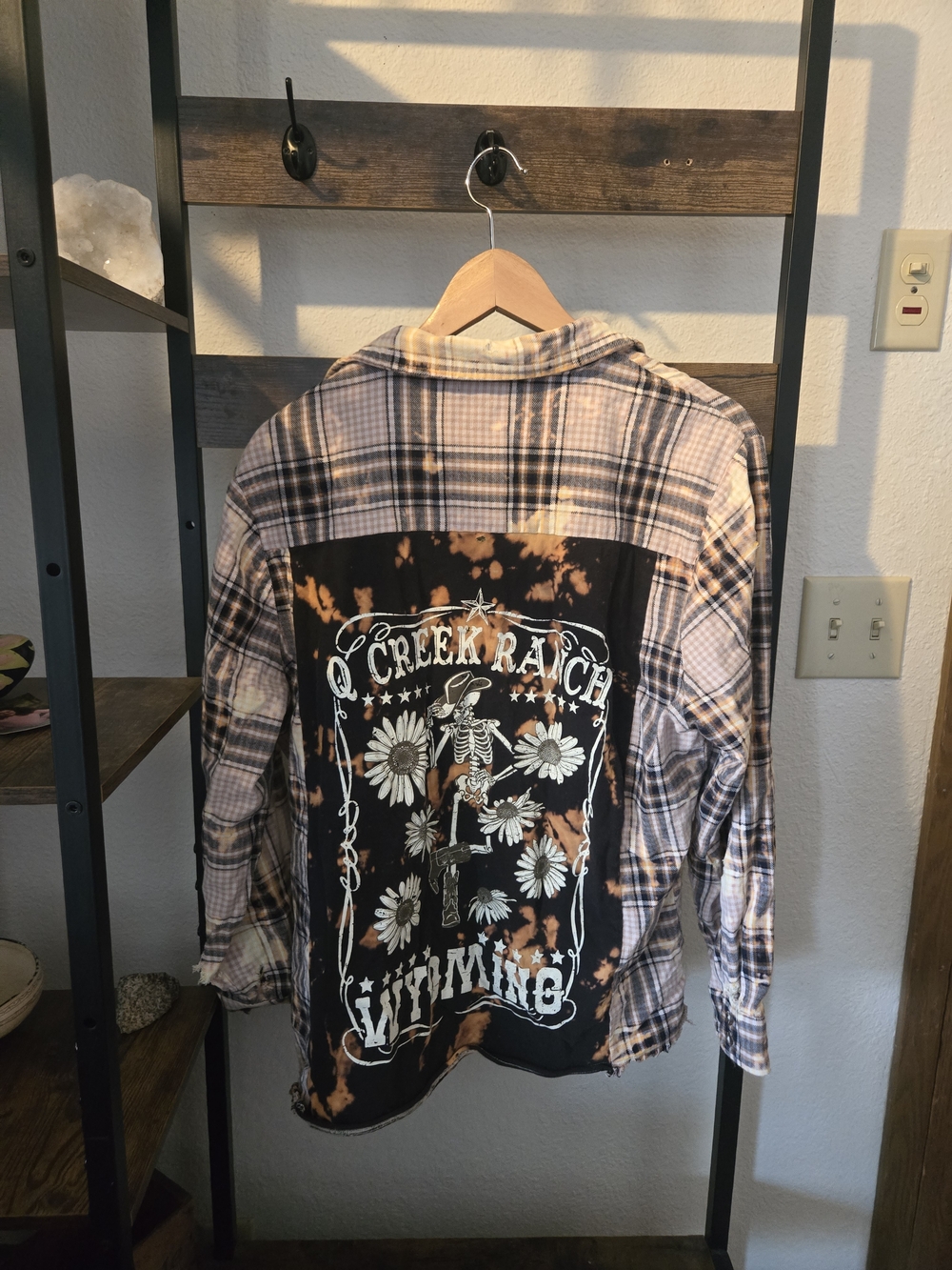 Buckle Plaid Button-Down Shirt with Black Bleach-Effect Graphic Back